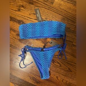 Triangl crochet blue strapless bikini